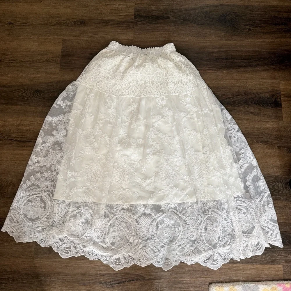 White Lace A-Line Maxi Skirt - Picture 1 of 4